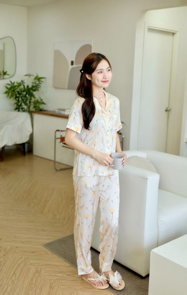 Pijama Lụa latin mềm mại, sang trọng Satino TNQD - Narci Ivory