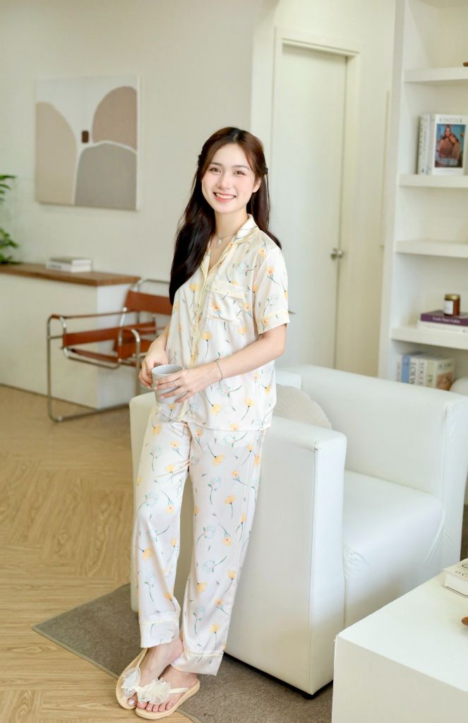 Pijama Lụa latin mềm mại, sang trọng Satino TNQD - Narci Ivory