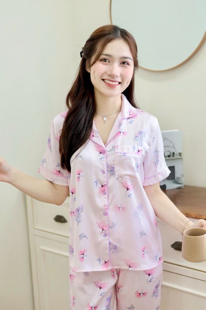 Pijama Lụa latin mềm mại, sang trọng Satino TNQD - Sumi Pink Lilac