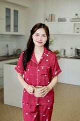 Pijama Lụa latin mềm mại, sang trọng Satino TNQD - Love Red Wine