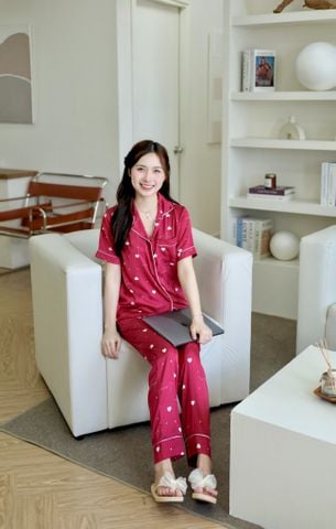 Pijama Lụa latin mềm mại, sang trọng Satino TNQD - Love Red Wine