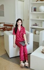 Pijama Lụa latin mềm mại, sang trọng Satino TNQD - Love Red Wine