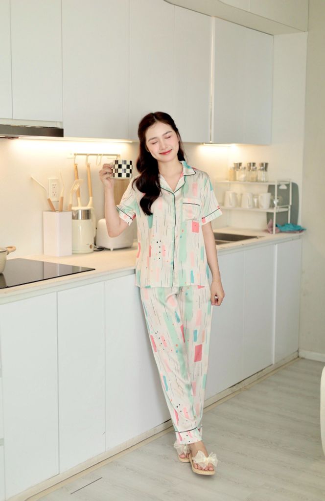 Pijama Lụa latin mềm mại Satino TNQD - Jula Cream