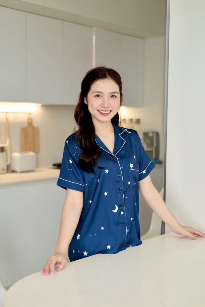 Pijama Lụa latin mềm mại Satino TNQD - Star Dark Blue