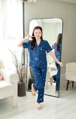 Pijama Lụa latin mềm mại Satino TNQD - Star Dark Blue