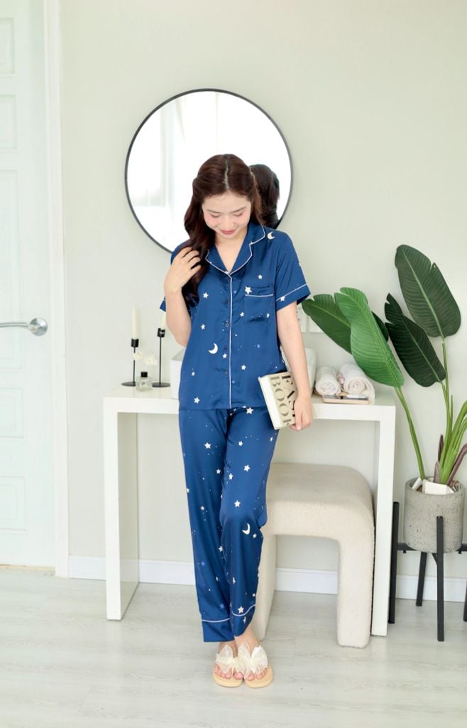 Pijama Lụa latin mềm mại Satino TNQD - Star Dark Blue