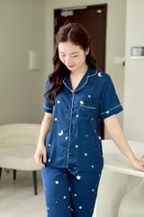 Pijama Lụa latin mềm mại Satino TNQD - Star Dark Blue