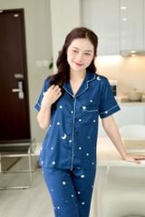 Pijama Lụa latin mềm mại Satino TNQD - Star Dark Blue