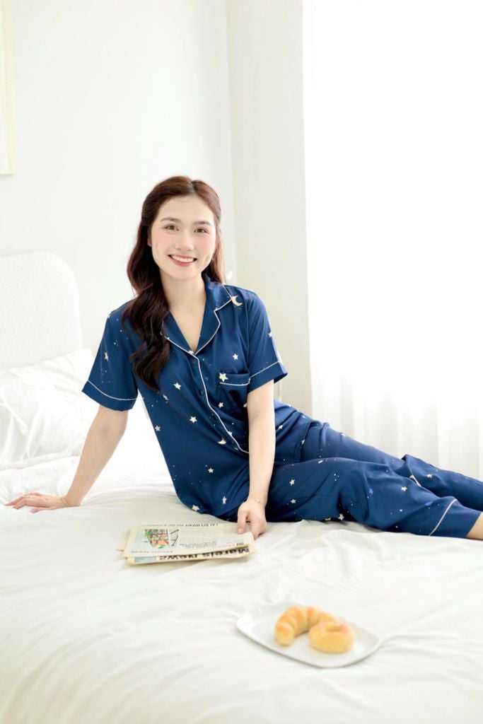 Pijama Lụa latin mềm mại Satino TNQD - Star Dark Blue