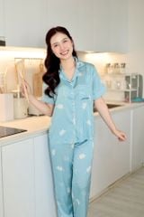 Pijama Lụa latin mềm mại Satino TNQD - Leaf Blue