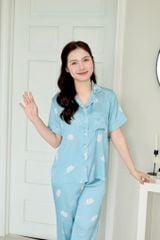 Pijama Lụa latin mềm mại Satino TNQD - Leaf Blue