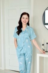 Pijama Lụa latin mềm mại Satino TNQD - Leaf Blue