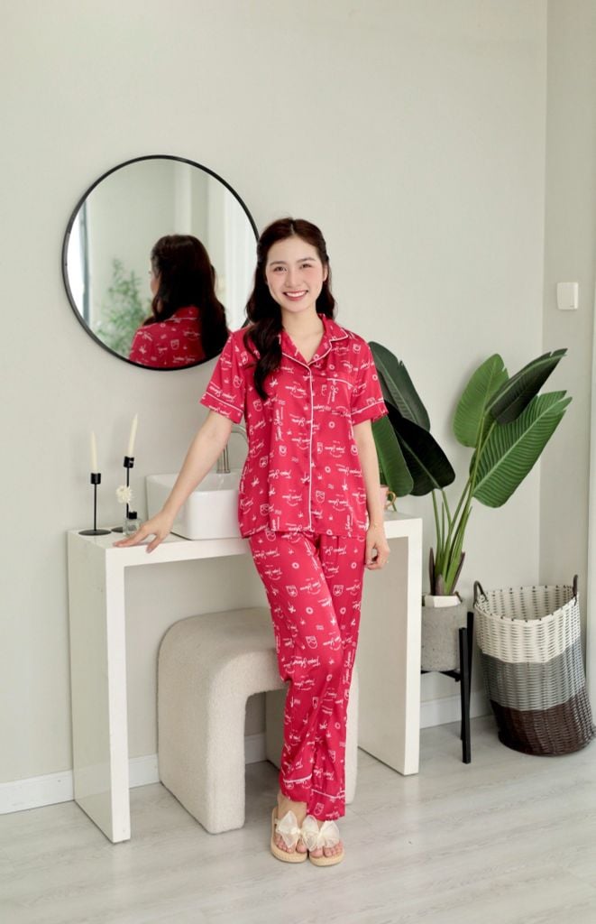 Pijama Lụa latin mềm mại Satino TNQD - Tropical Red