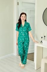 Pijama Lụa latin mềm mại Satino TNQD - Heart Dark Green