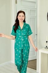 Pijama Lụa latin mềm mại Satino TNQD - Heart Dark Green