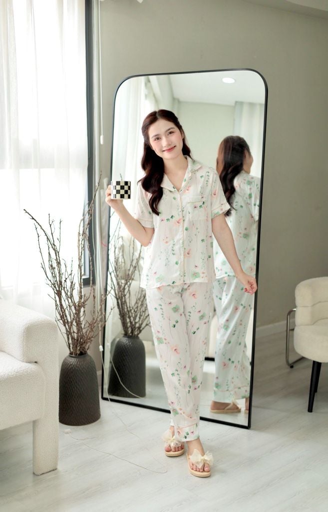 Pijama Lụa latin mềm mại Satino TNQD - Fari White