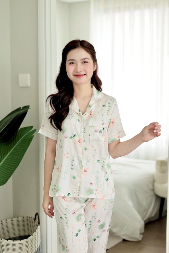 Pijama Lụa latin mềm mại Satino TNQD - Fari White