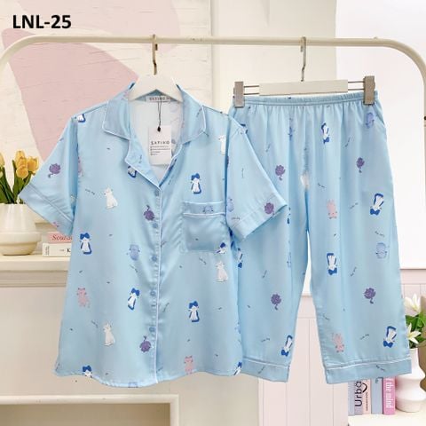 Pijama Lụa latin mềm mại, sang trọng Satino TNQL - Kitty Blue