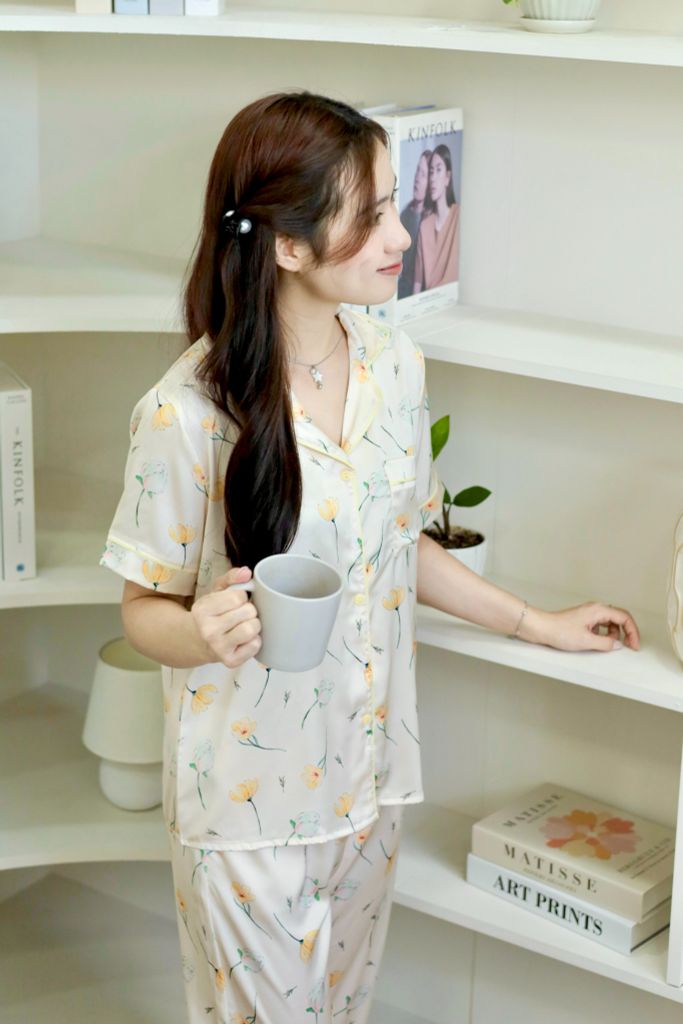 Pijama Lụa latin mềm mại, sang trọng Satino TNQL - Narci Ivory