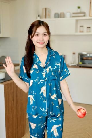 Pijama Lụa latin mềm mại, sang trọng Satino TNQL - Peacock Mallard Green
