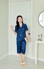 Pijama Lụa latin mềm mại Satino TNQL - Star Dark Blue
