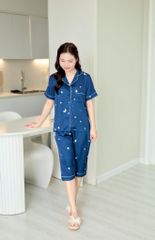 Pijama Lụa latin mềm mại Satino TNQL - Star Dark Blue