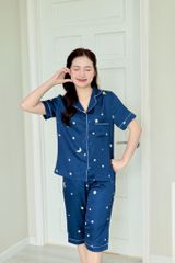 Pijama Lụa latin mềm mại Satino TNQL - Star Dark Blue
