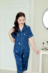 Pijama Lụa latin mềm mại Satino TNQL - Star Dark Blue