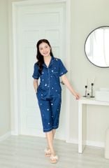 Pijama Lụa latin mềm mại Satino TNQL - Star Dark Blue