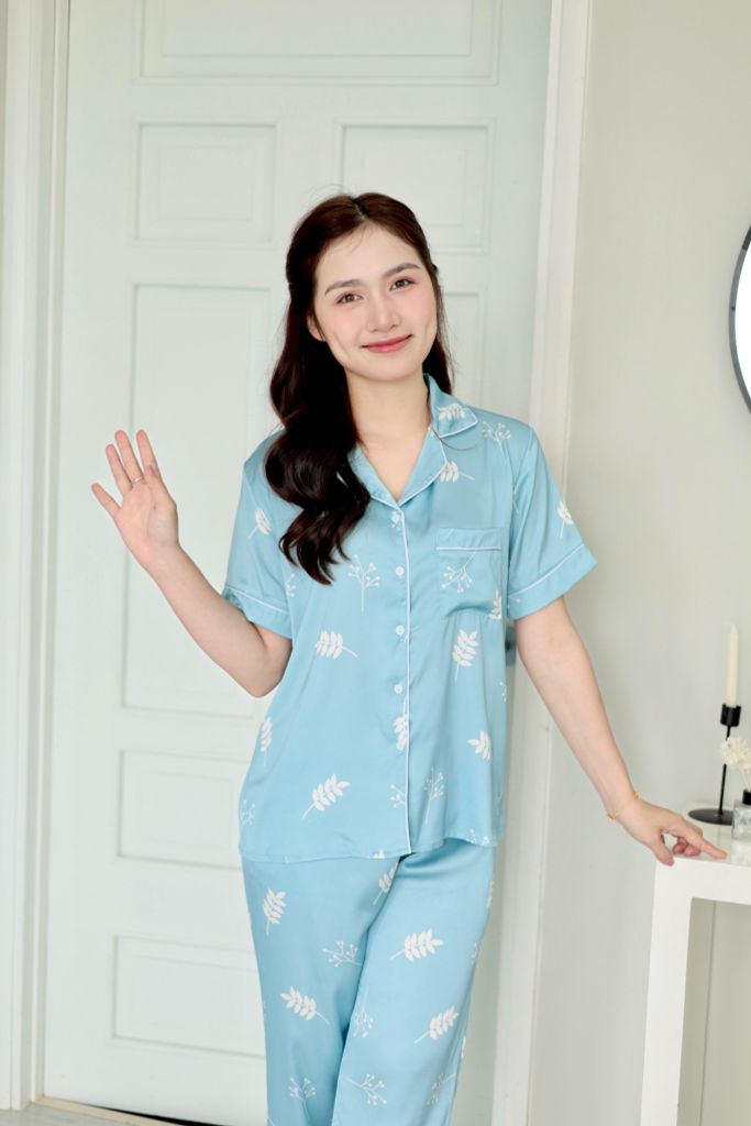 Pijama Lụa latin mềm mại Satino TNQL - Leaf Blue