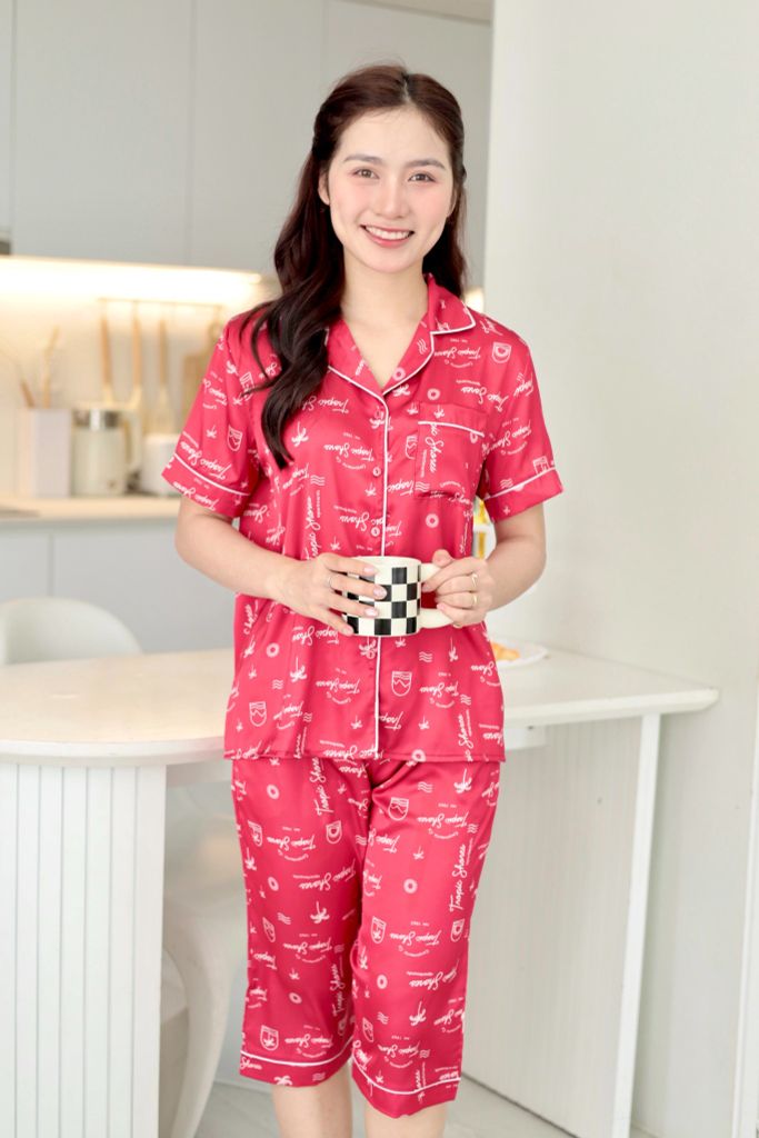 Pijama Lụa latin mềm mại Satino TNQL - Tropical Red
