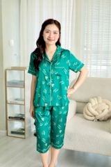 Pijama Lụa latin mềm mại Satino TNQL - Heart Dark Green
