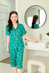 Pijama Lụa latin mềm mại Satino TNQL - Heart Dark Green