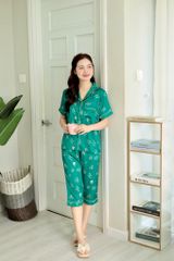 Pijama Lụa latin mềm mại Satino TNQL - Heart Dark Green