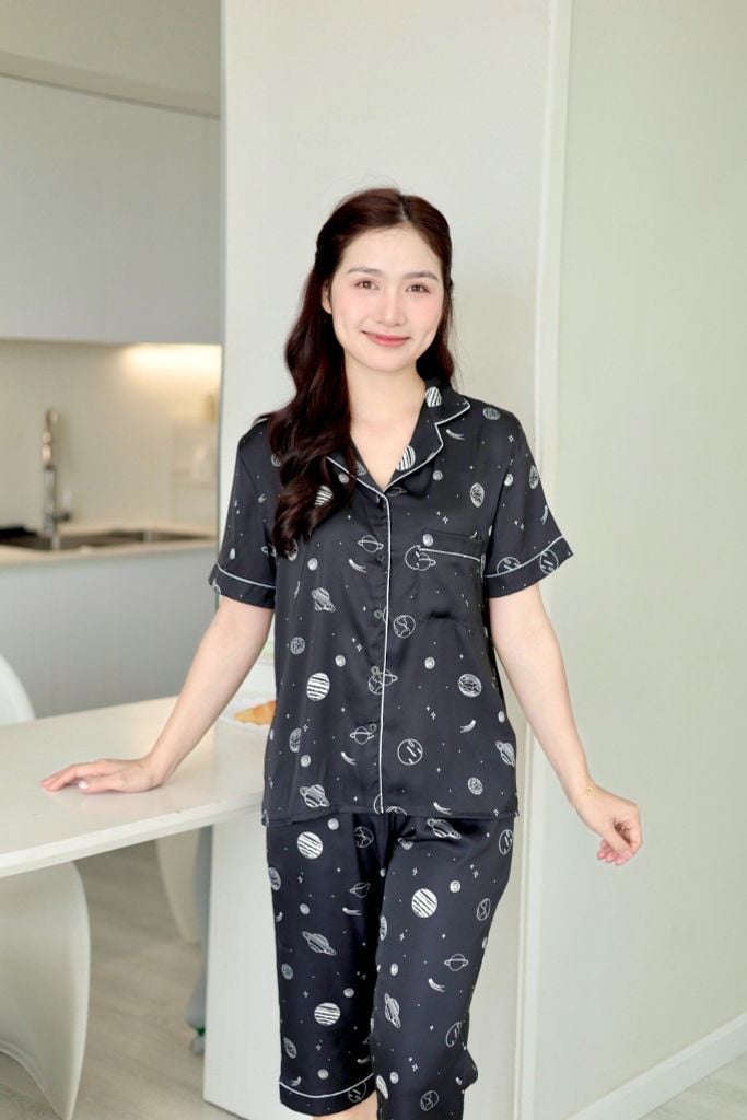 Pijama Lụa latin mềm mại Satino TNQL - Earth Black