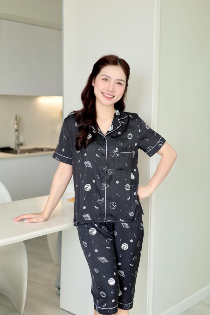 Pijama Lụa latin mềm mại Satino TNQL - Earth Black