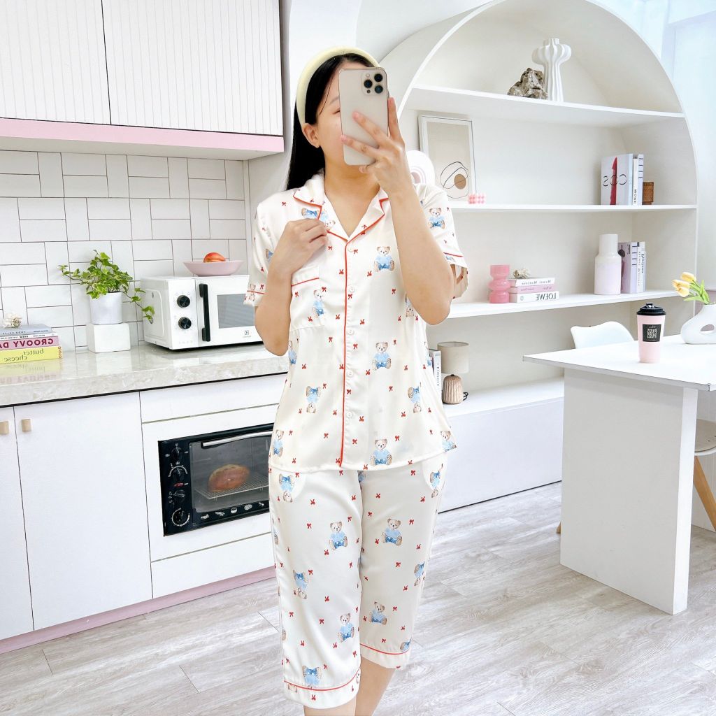 Pijama Lụa latin mềm mại, sang trọng Satino TNQL - Ted Cream