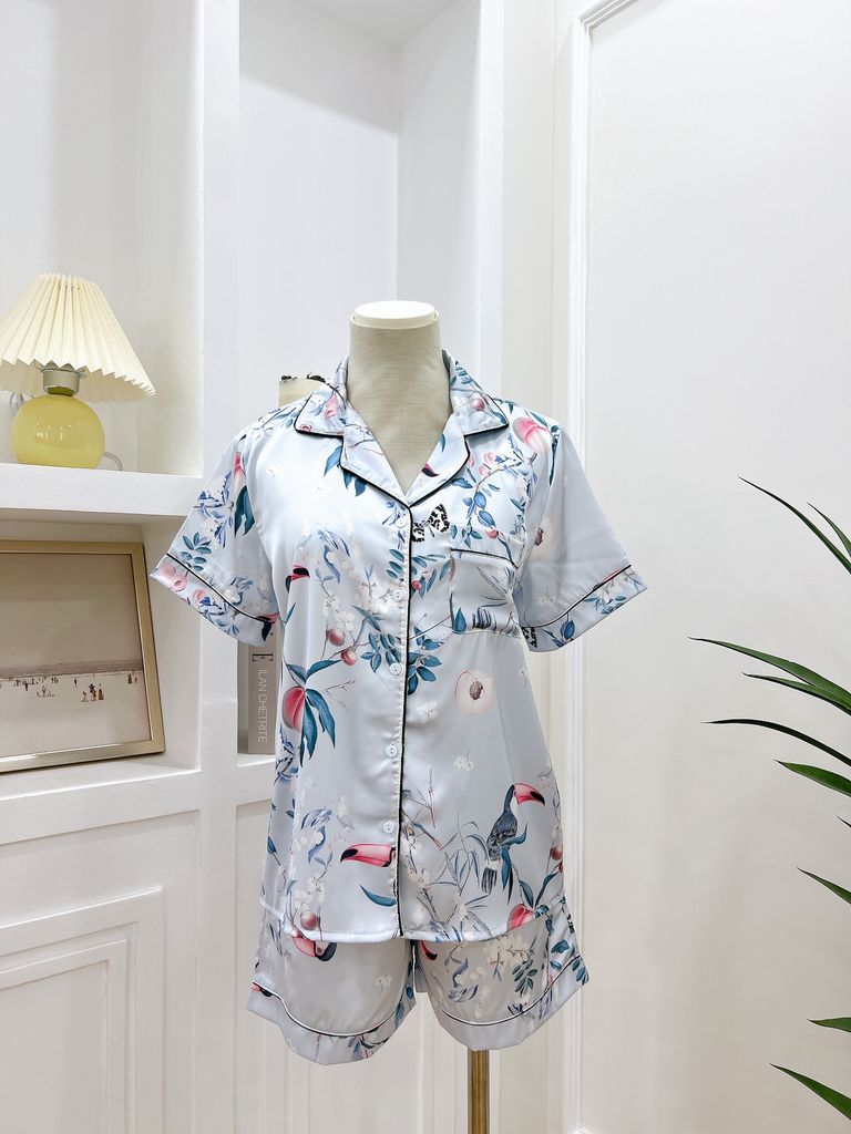 Pijama Lụa latin mềm mại Satino TNQN - Parrot Blue Gray