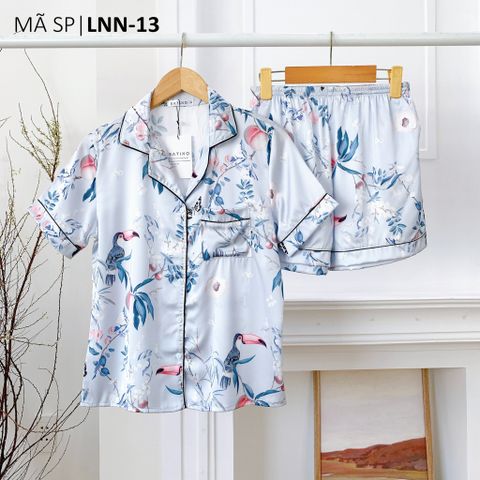 Pijama Lụa latin mềm mại Satino TNQN - Parrot Blue Gray