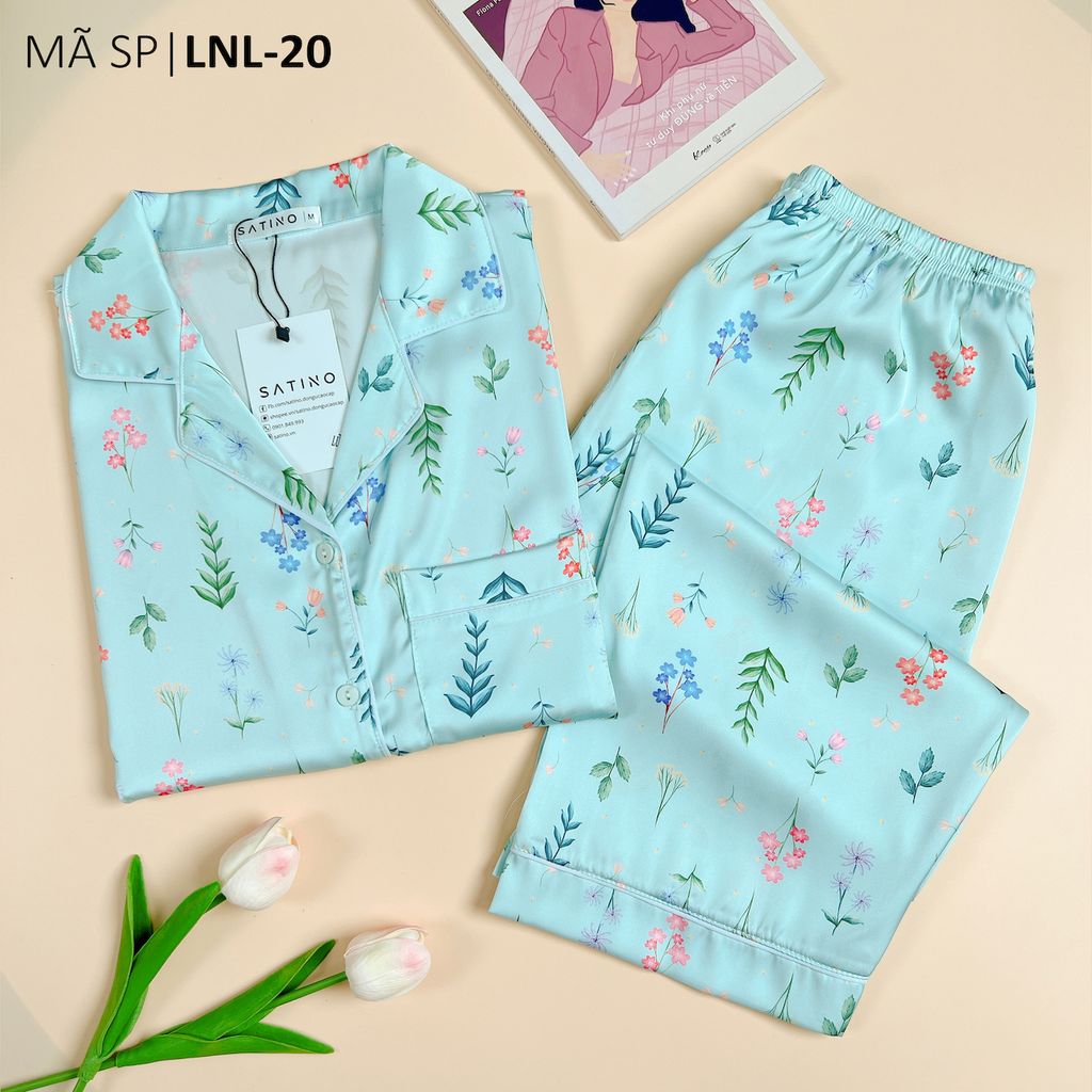 Pijama Lụa latin mềm mại, sang trọng Satino TNQL - Fleur Mint