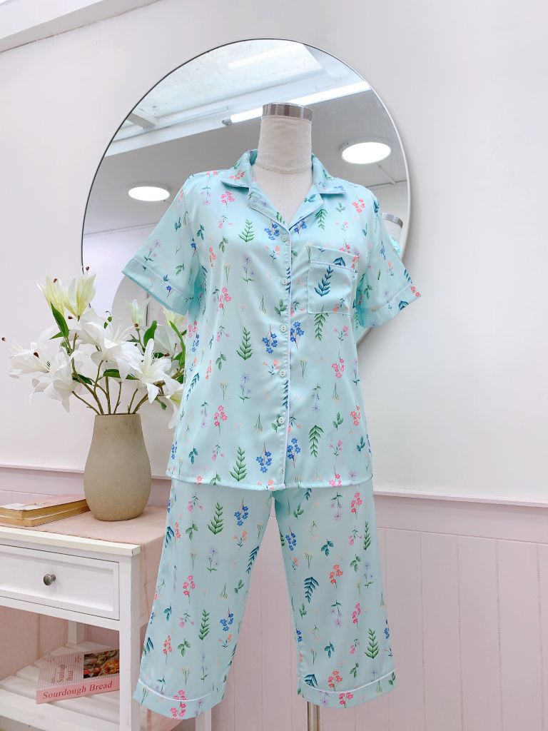 Pijama Lụa latin mềm mại, sang trọng Satino TNQL - Fleur Mint