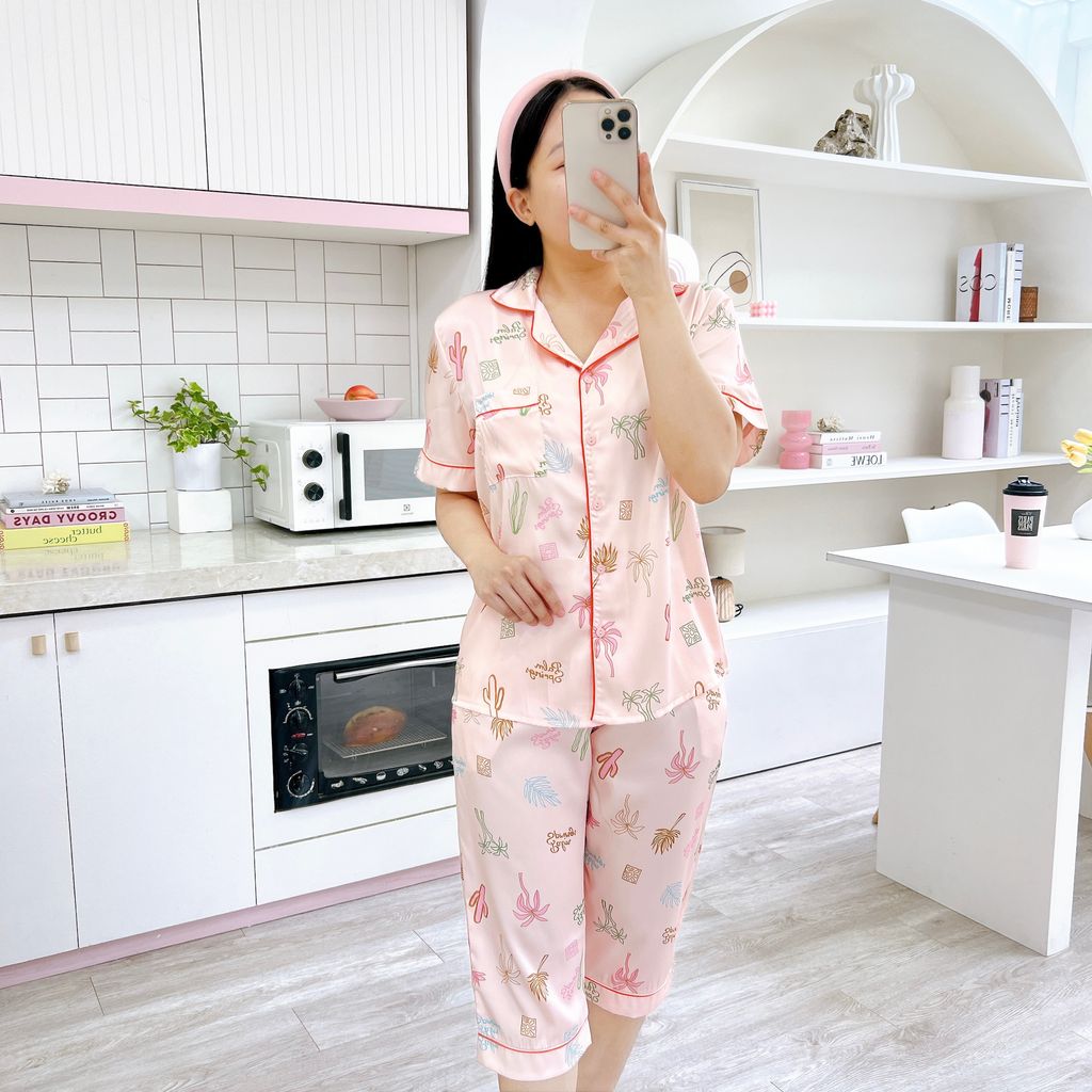 Pijama Lụa latin mềm mại, sang trọng Satino TNQL - Palm Orange