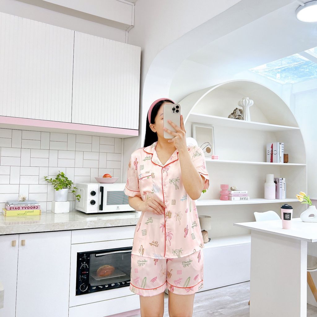 Pijama Lụa latin mềm mại Satino TNQN - Palm Orange