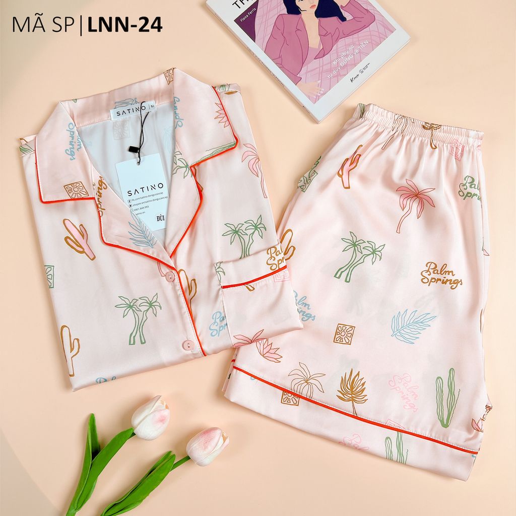 Pijama Lụa latin mềm mại Satino TNQN - Palm Orange