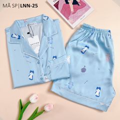 Pijama Lụa latin mềm mại Satino TNQN - Kitty Blue