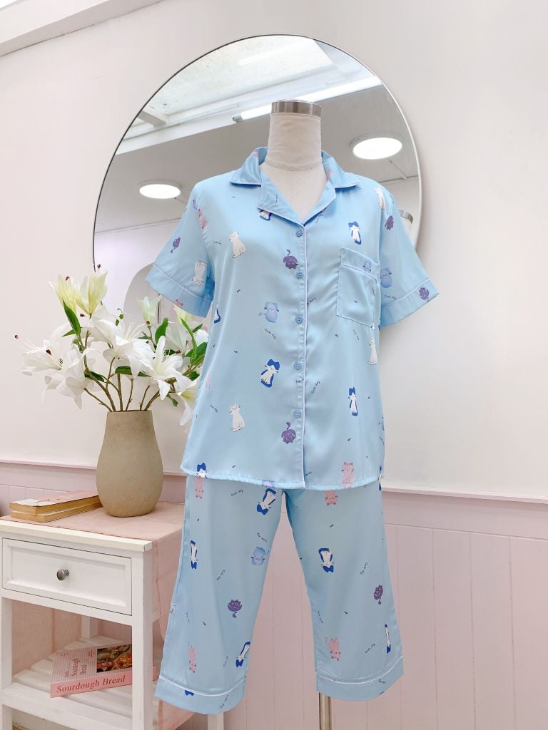 Pijama Lụa latin mềm mại, sang trọng Satino TNQL - Kitty Blue