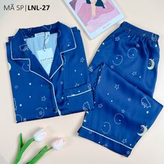 Pijama Lụa latin mềm mại, sang trọng Satino TNQL - Sky Dark Blue
