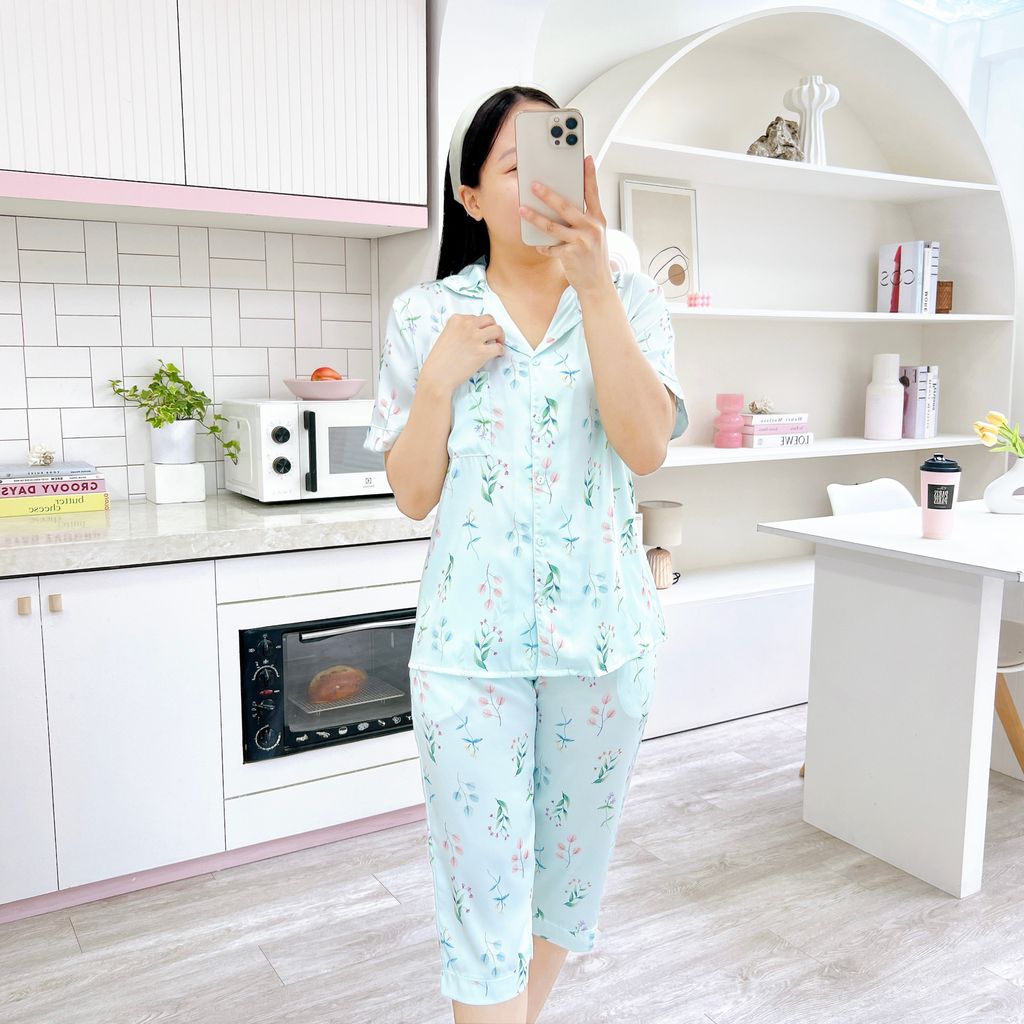 Pijama Lụa latin mềm mại, sang trọng Satino TNQL - Garden Mint