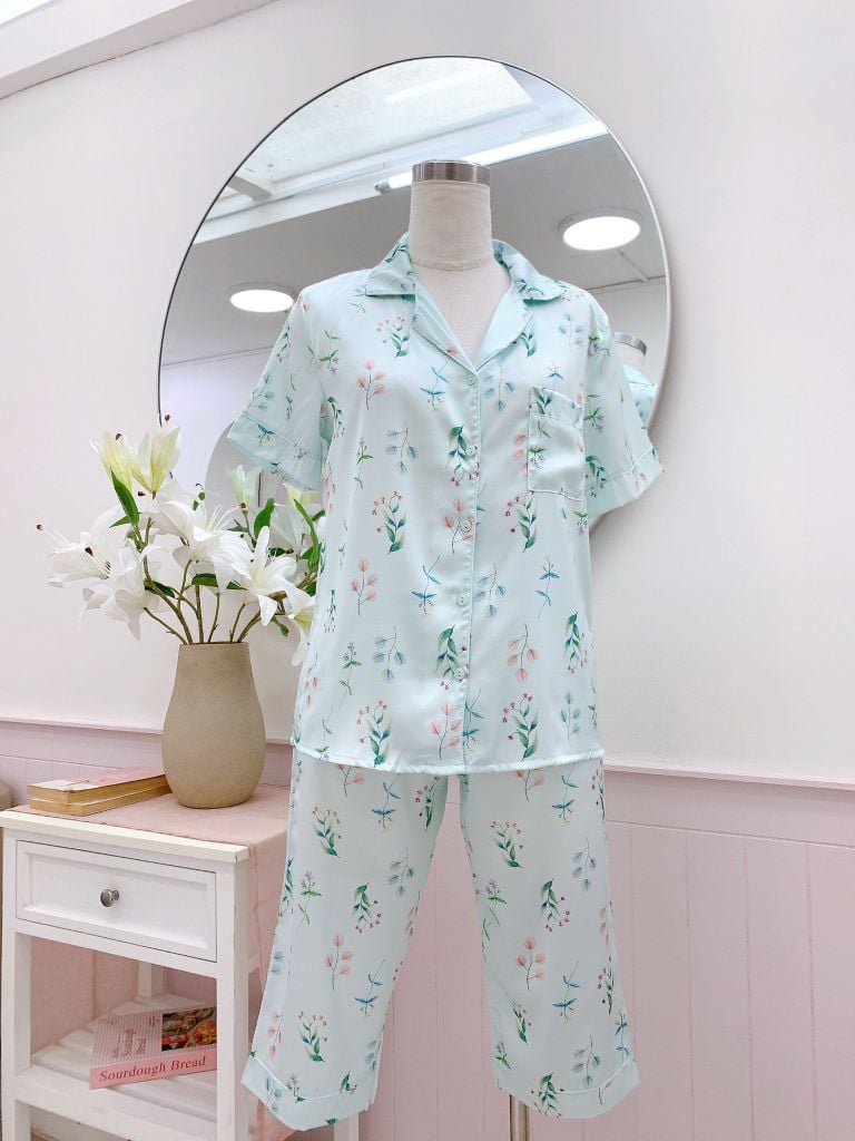 Pijama Lụa latin mềm mại, sang trọng Satino TNQL - Garden Mint