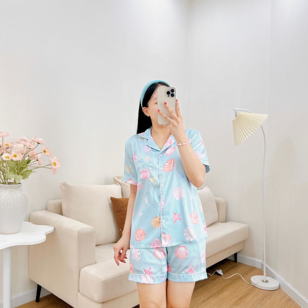 Pijama Lụa latin mềm mại Satino TNQN - Sea Blue